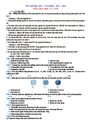 Ôn tập học kì 1 Hóa học Lớp 10 (Sách Chân trời sáng tạo) - Năm học 2022-2023
